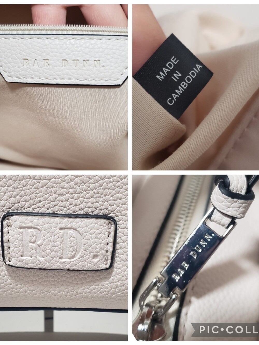 Rae Dunn White Pebbled Leather Large Tote Bag w/ Mini Bag Charm - Picture 7 of 13